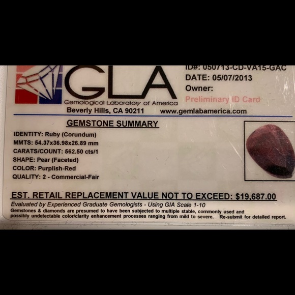 Gemological Laboratory Of America Gemstone - Picture 1 of 3